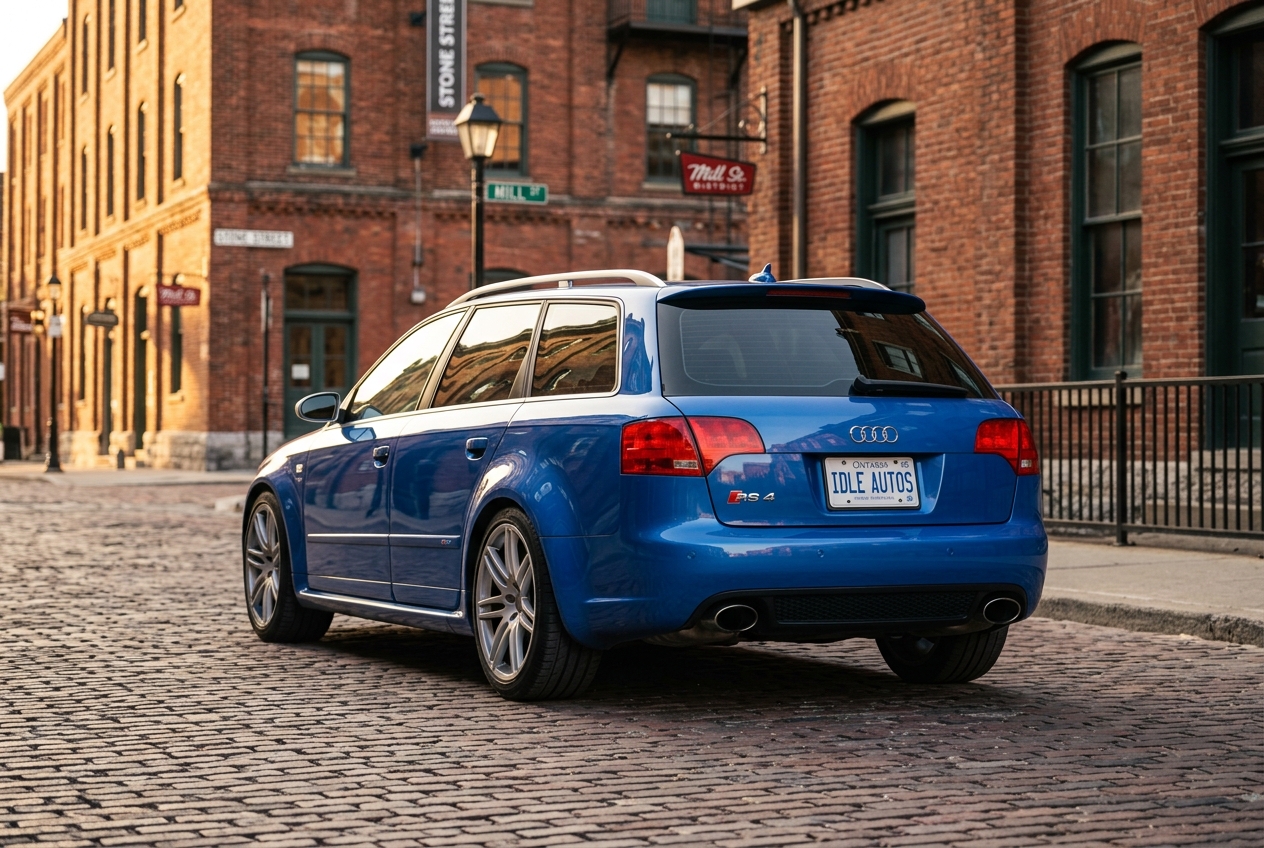 2007 Audi RS4 B7 Avant in Sprint Blue on Distillery District cobblestones