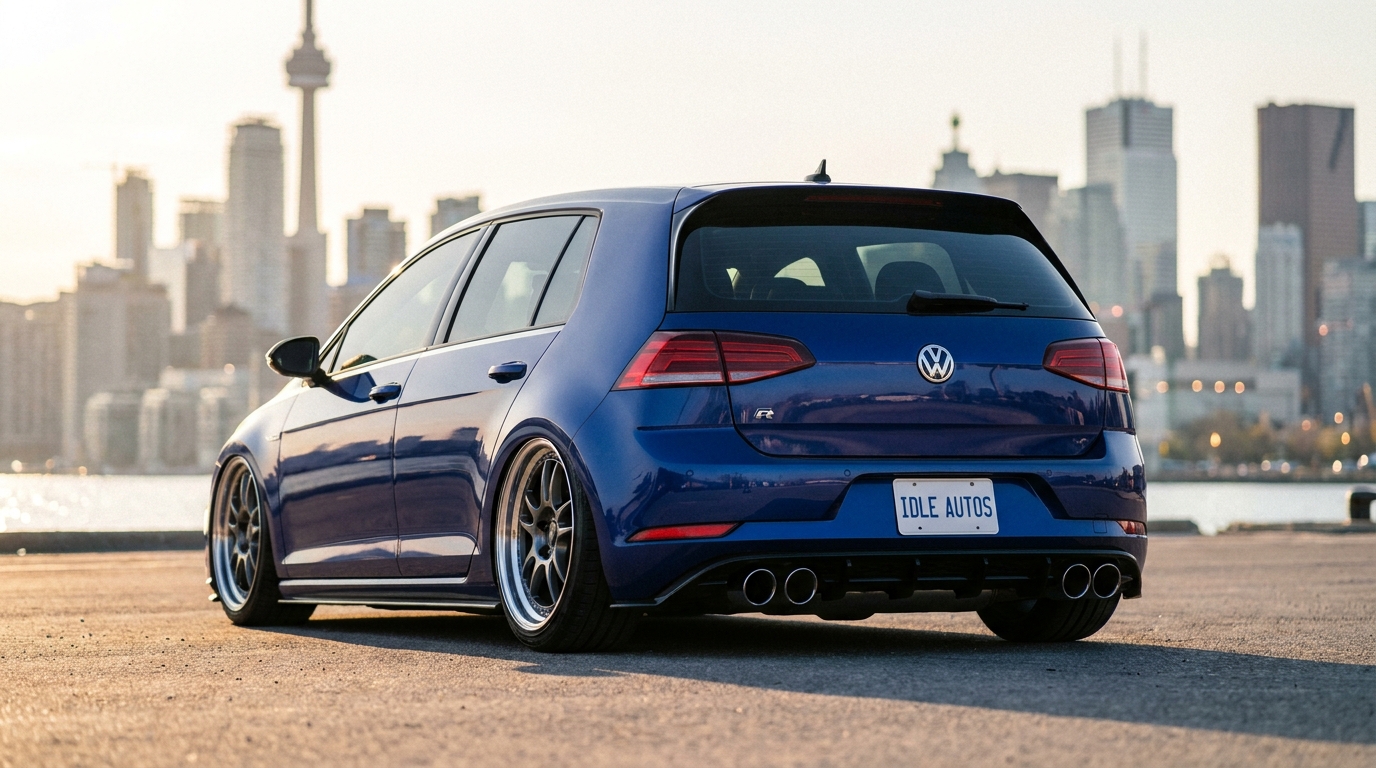 2017 VW Golf R mk7 in Lapiz Blue at Toronto industrial pier